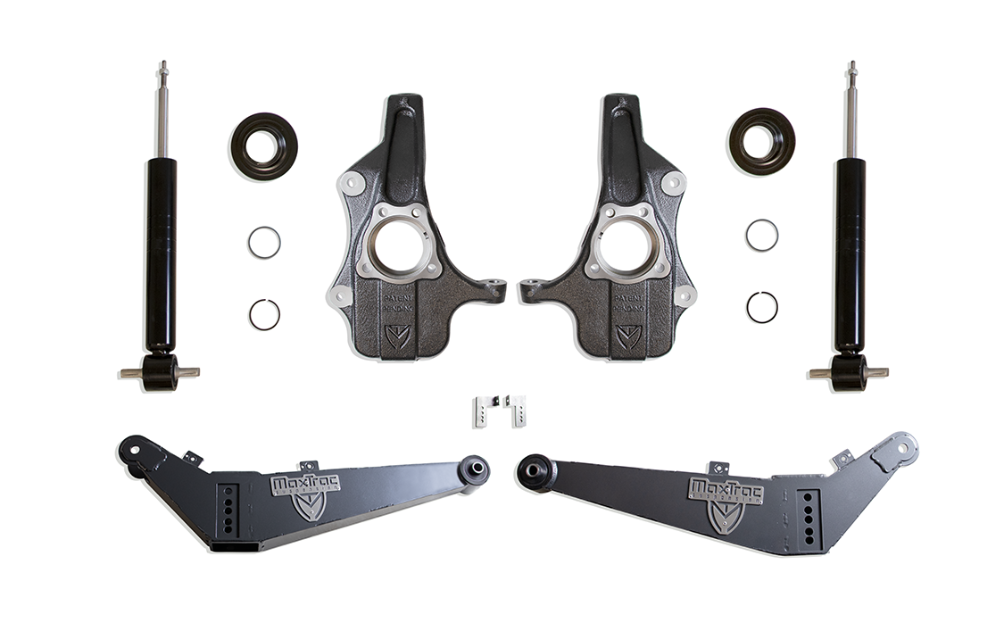 2021-2026 GM SUV 3"/4" LOWERING KIT (SPINDLES/STRUTS/REAR ARMS) (NON MAGNERIDE/ADAPTIVE RIDE) *** SIGNIFICANT REAR GROUND CLEARANCE REDUCTION ***