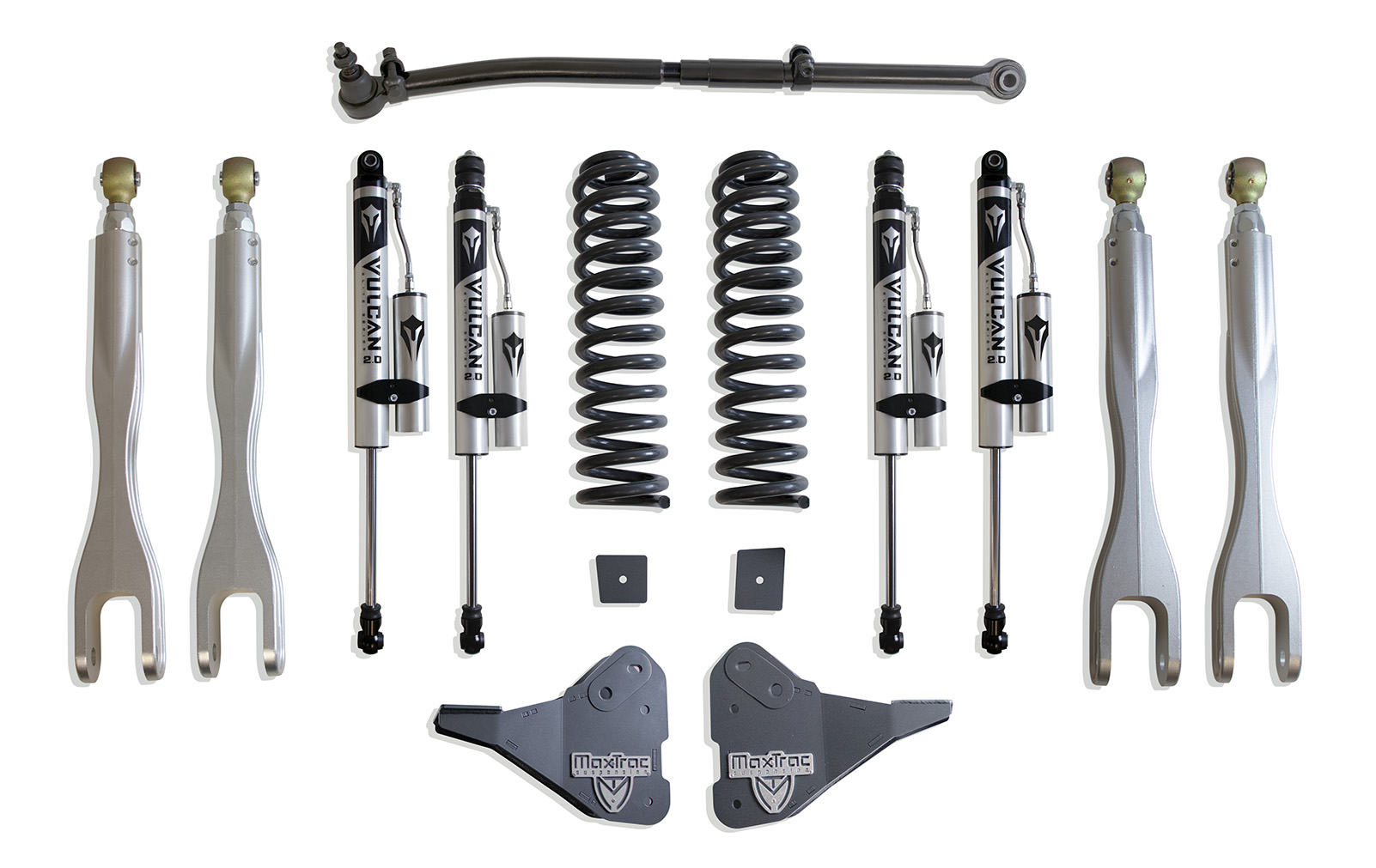 2023-2026 F-250/F-350 4WD DIESEL 2.5" COIL SPRING LEVELING KIT W/ 4-LINKS (VULCAN RESERVOIR SHOCKS)